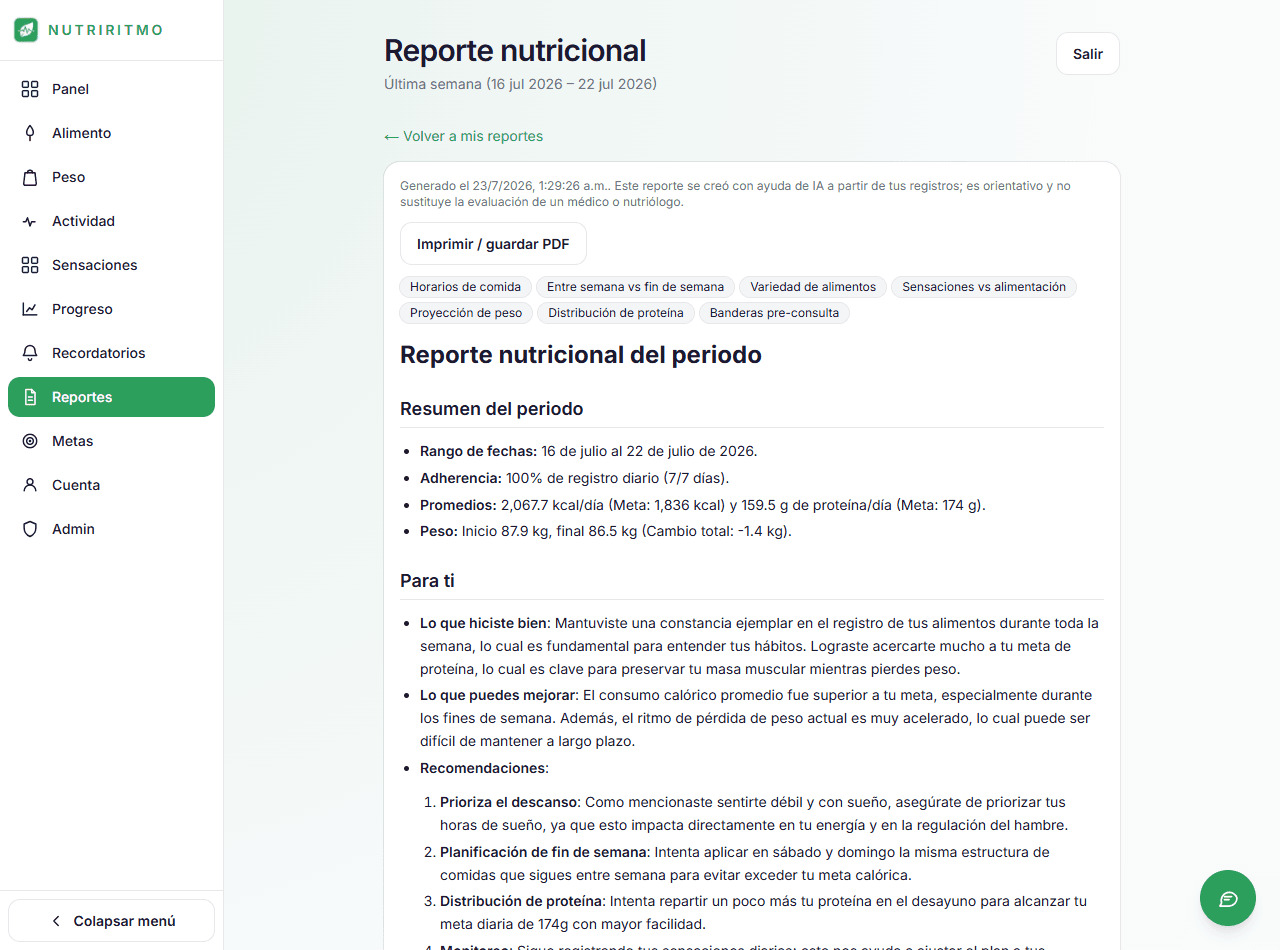 Reporte nutricional generado con IA